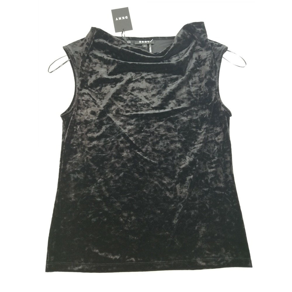 DKNY Womens Crushed Velvet Cowl Neck Sleeveless Blouse Black M P9IHUBD7